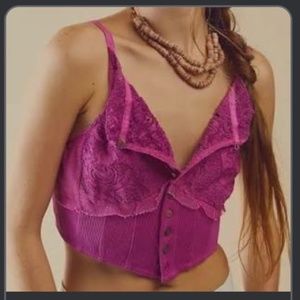 Have My Heart Tank by Free People Lace button Crop Corset Top Pink Large L